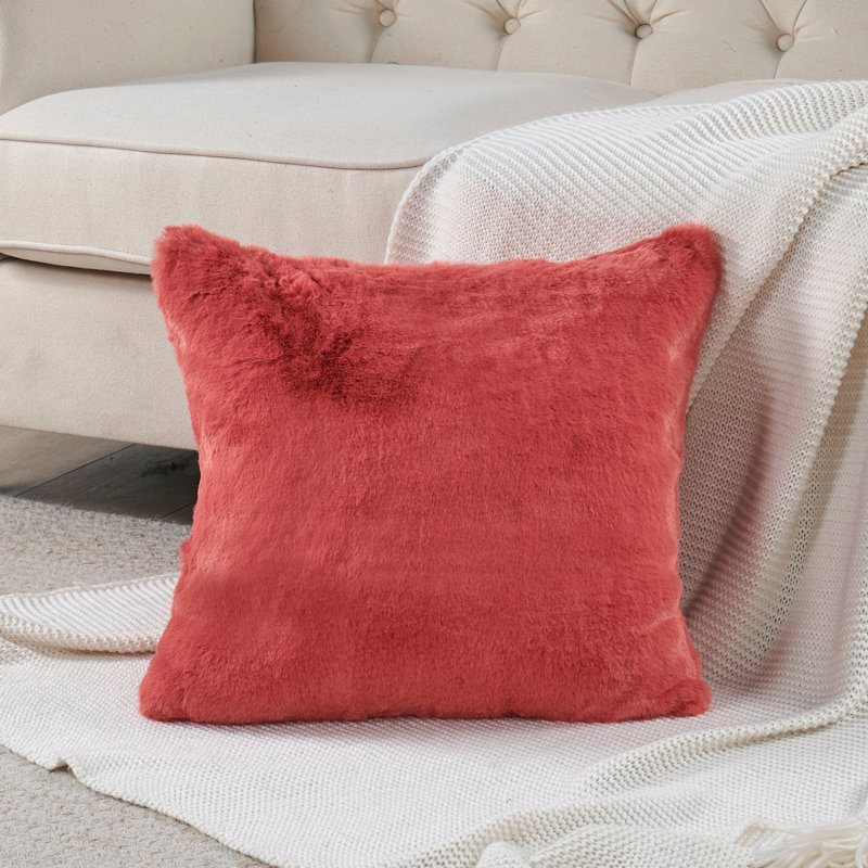Housse de coussin lourd en fausse fourrure, H 20 pi x l 20 pi, Corail épice