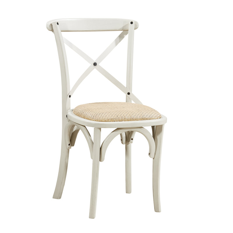 Darique Solid Wood Cross Back Side Chair, Beige, White