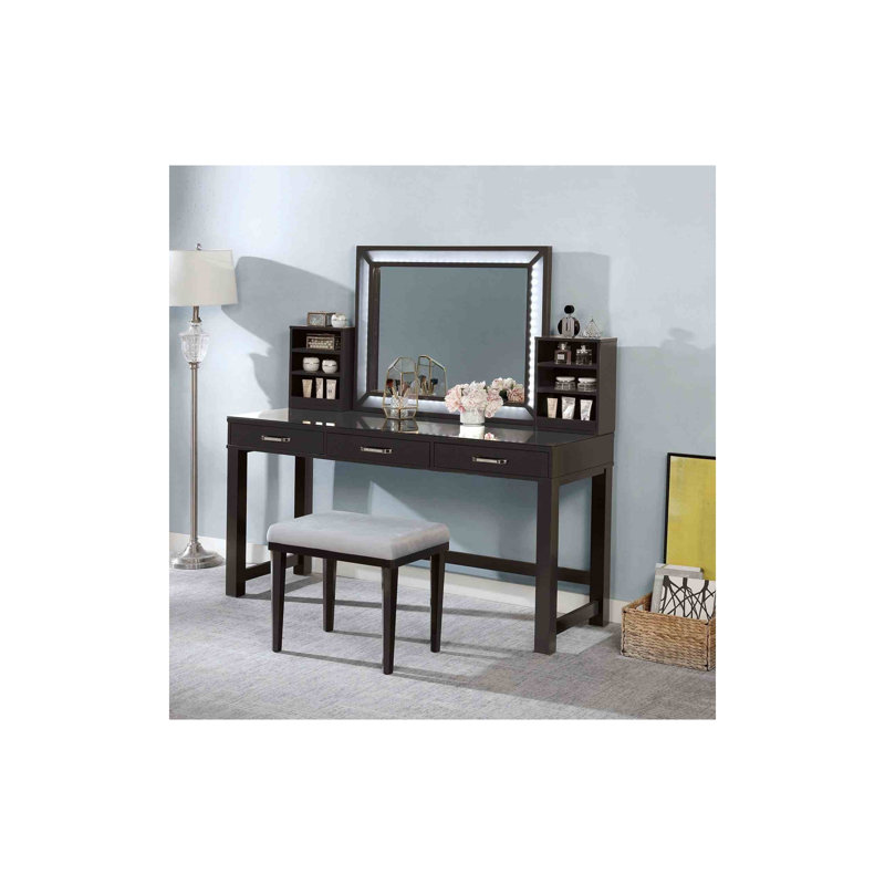 Ensemble de coiffeuse Glam avec plateau en verre trempé et tiroirs de rangement