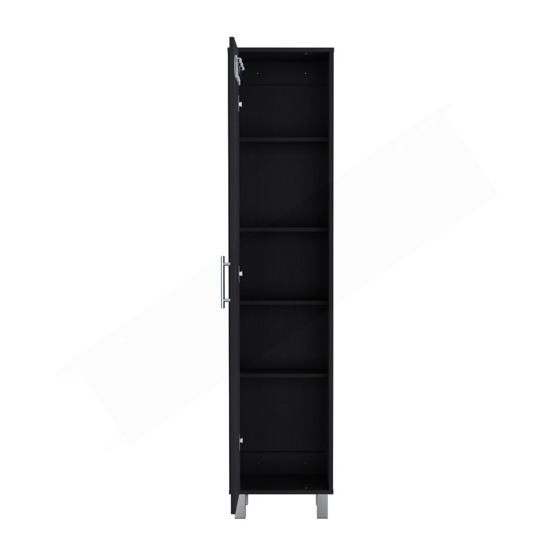 Armoire de rangement H 71 po avec tablette à 5 niveaux, 3 crochets à balais et quincaillerie en métal, noir