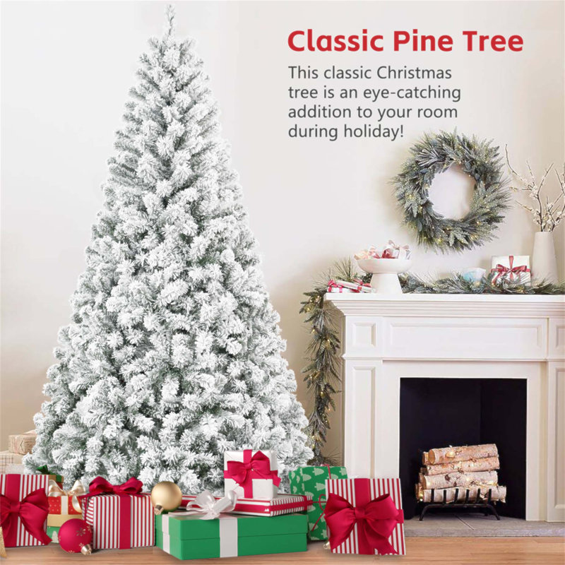 Arbre de Noël 5 pi avec 407 pointes, finition enneigée, PVC pleine forme, support en métal robuste pour décoration Winter Wonderland