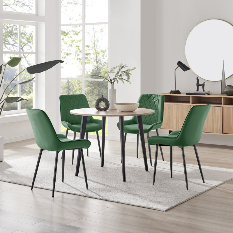 Betsab 4 -Person Dining Set, Oak/Black, Green