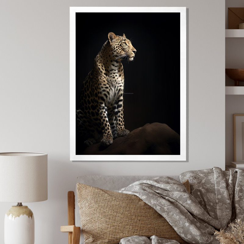 Superbe Portrait de faune léopard I - reproduction sur toile, Cadre simple blanc, H 44 po x l 34 po x P 1,5 po