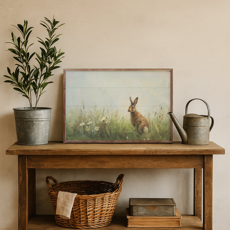 Lapin avec marguerites par Design Studio, H 16 po x l 24 po