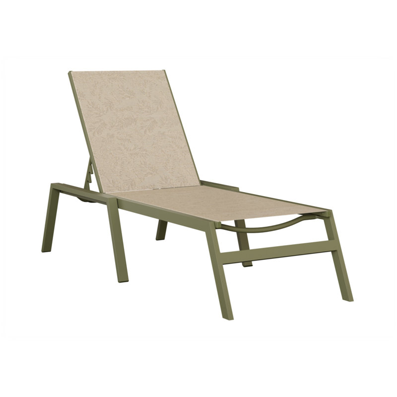 Vida Outdoor Aluminum Armless Chaise Lounge With Sling Fabric, Yellowish Beige, Green Sage