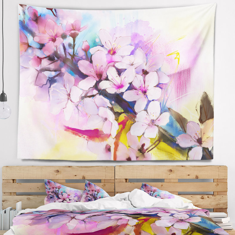 Tapisserie d'aquarelle japonaise, H 32 po x l 39 po