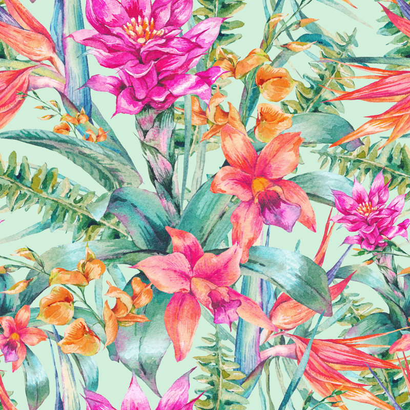 Vintage Floral Tropical Seamless Pattern - Wrapped Canvas Painting, 30cm H x 30cm W