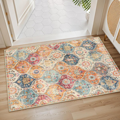 Moroccan Geometric Washable Non Slip Thin Indoor Rug