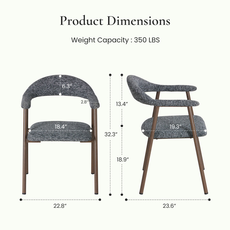 Set Of 4 Modern Upholstered Arm Dining Chairs, Gray