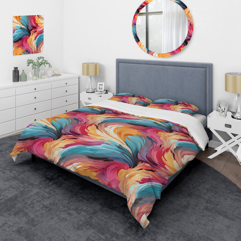 Ensemble de housse de couette multicolore Popart Playful Matrix, Housse de couette pour très grand lit et 2 très