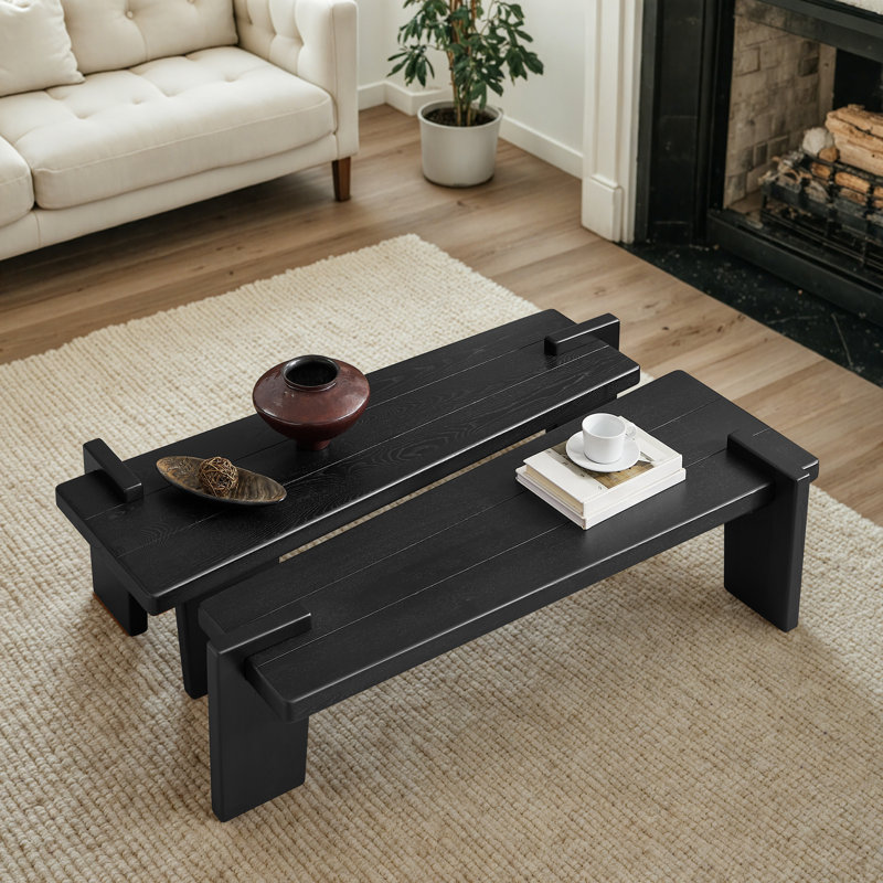 Solid Ash Wood Coffee Table, Black