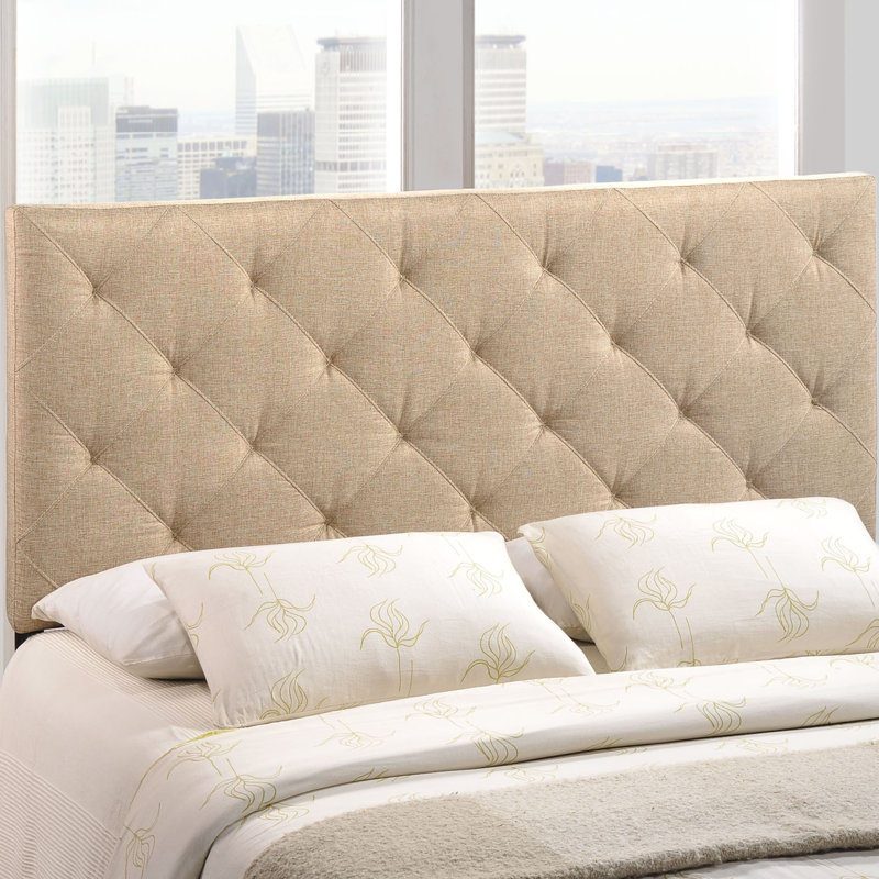 Tête de lit en tissu Theodore, Mélange de polyester beige, Simple