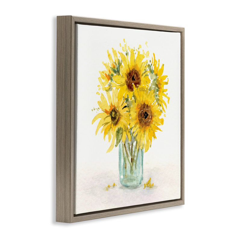 «Soft Sunflower Jar» par Patti Bishop, Cadre flottant orme Montalcino, H 18 po x l 18 po