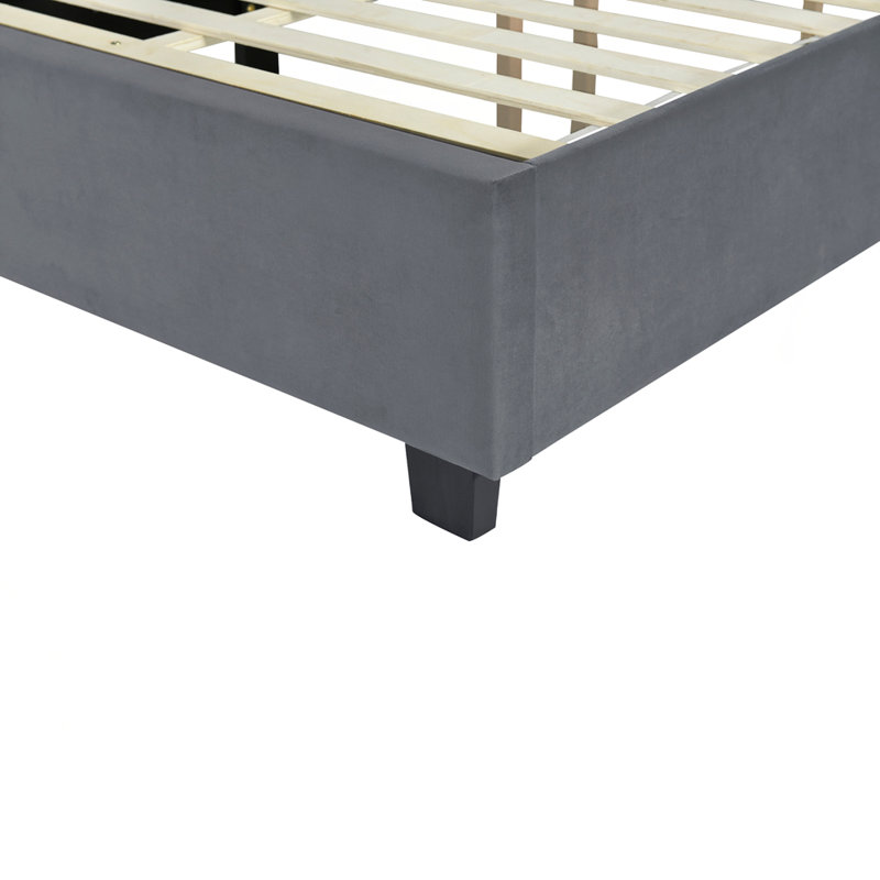 Lit plateforme tapissier avec grande tête de lit, Gris, Grand