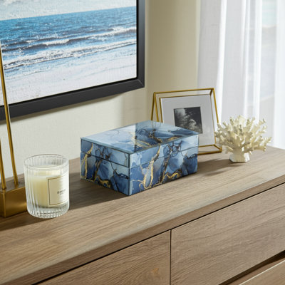 Decorative Box with Abstract Finish and Lid – Modern Organizer for Jewelry, Keepsakes, or Accessories – Decorative Storage for Entryway, Office, or Living Room – 8"