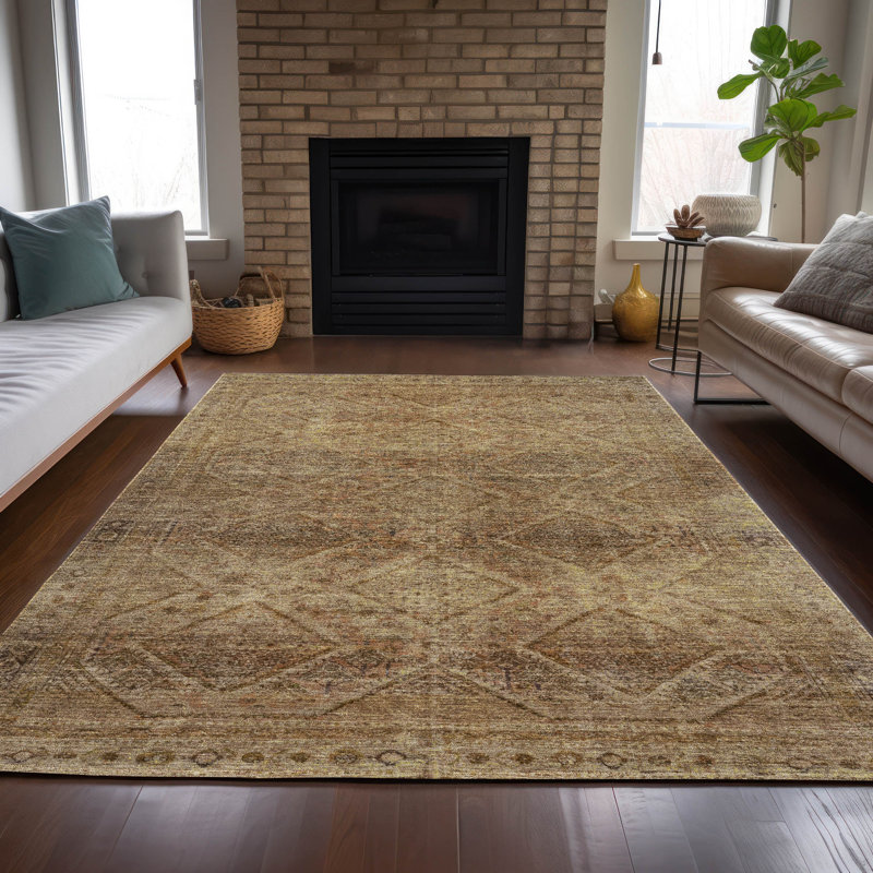 Machine Washable Indoor/Outdoor Xhevrie Khaki Rug, Rectangle 10' x 14'