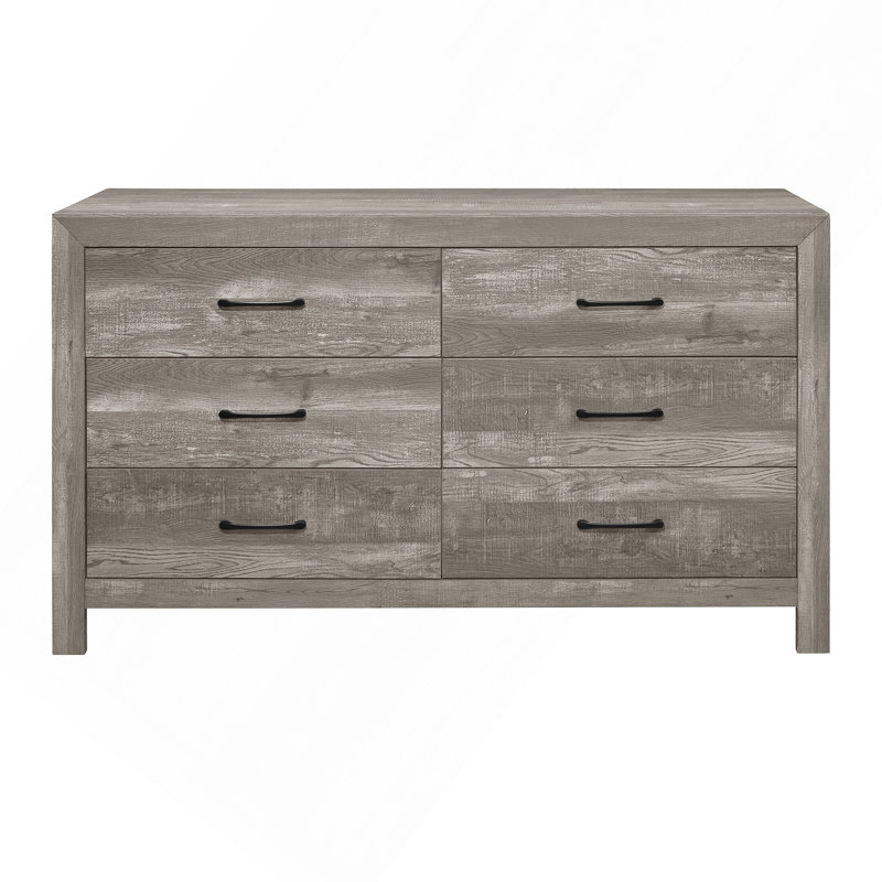 Commode de style rustique moderne avec finition grise 1 pièce et 6 tiroirs