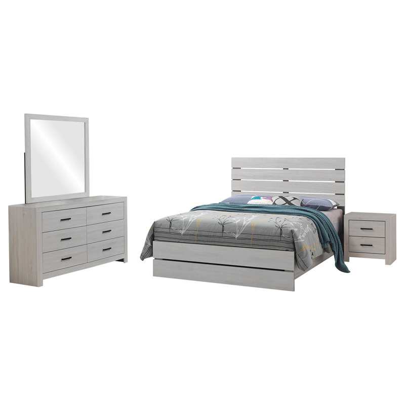 Ensemble de chambre à coucher à panneaux 4 pièces avec 2 tables de chevet et commode Geary, Très grand