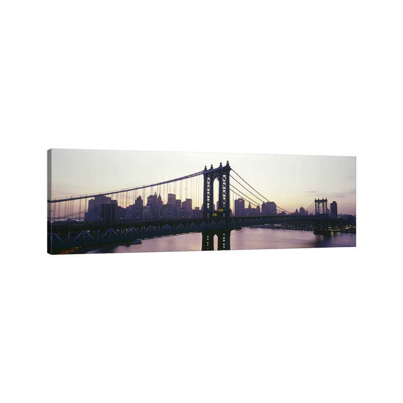 Bridge Across A River, Manhattan Bridge, East River, Manhattan, New York City, New York State, USA - Wrapped Canvas Panoramic Print