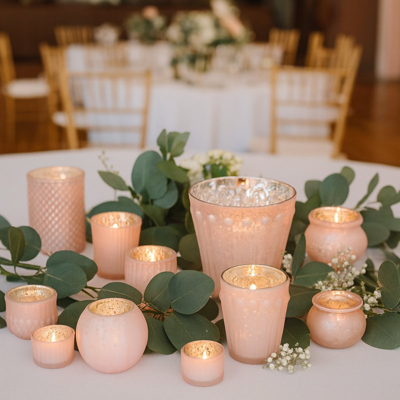 5'' H Glass Tabletop Votive Holder, Blush Pink