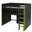 Lit mezzanine double en bois avec bureau, garde-robe ouverte, compartiments de rangement et lumières RVB, vert-6920813