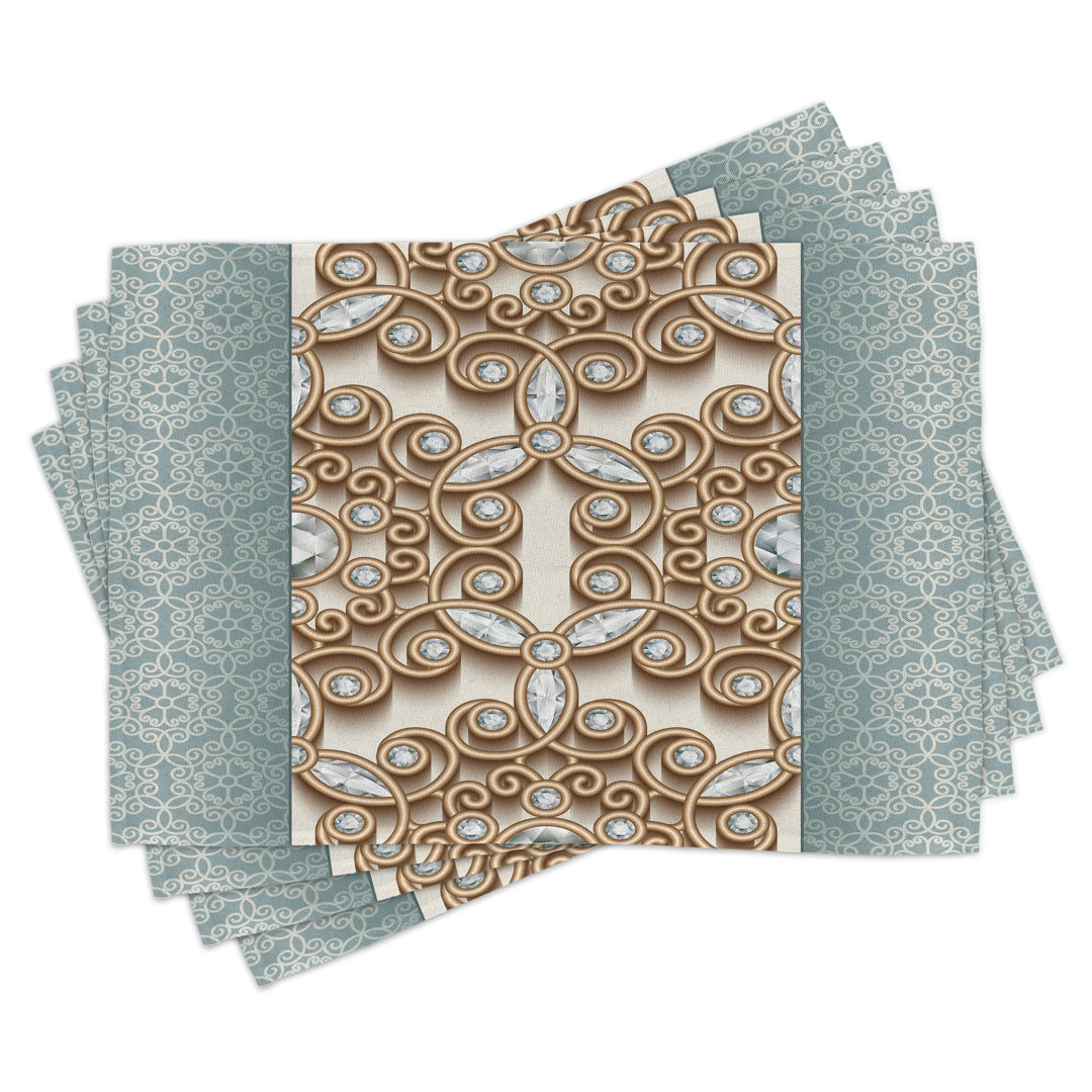 Platzdeckchen 4er Set, Vintage Diamonds Retro, Teal und Tan