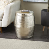 Beardall Aluminum Drum Shaped Accent Table with Hammered Design