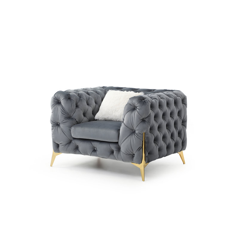 Fauteuil en velours 44,9 po Moorehead, Velours gris