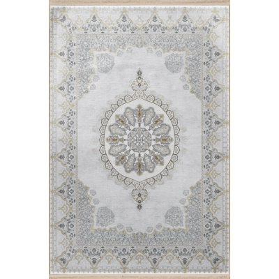 Beige-Gray Themed Traditional Motif Ethnic Patterned Creative Vintage Decorative Rug