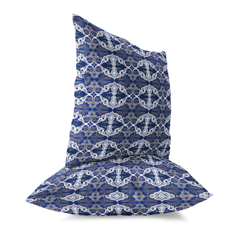 Blue and White Floral Broadcloth Square Throw Pillow