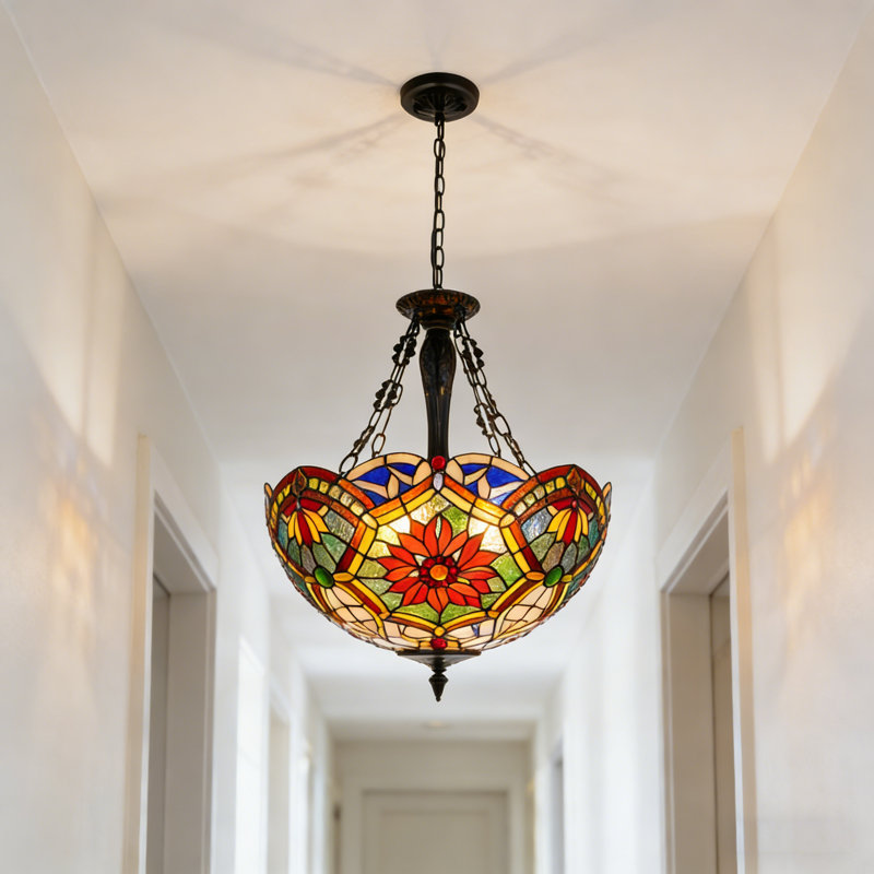 5-light Dimmable Vintage Tiffany Stained Glass Chandelier