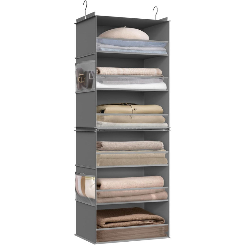 Vliesstoff, Bambus-Einsätze, Polyamid (Nylon), Metallhaken, Karton Wall Organizer with Wall Baskets, Dove Grey