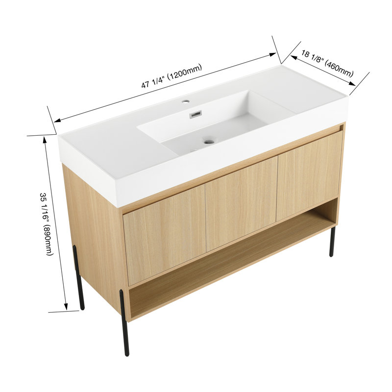 Ensemble de meuble-lavabo de salle de bain avec lavabo simple en résine
