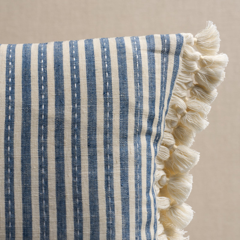 Mathis Ticking Stripe Pillow, Blue, Rectangle 12"H x 16"W