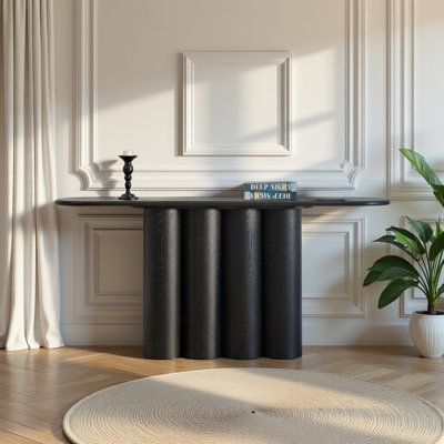 67" Modern Console Table With Cylinder Legs  For Living Room, Black & Brown Wood Finish