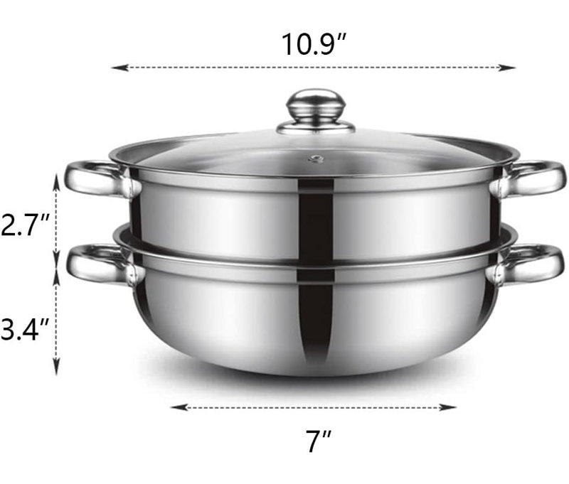 Casserole à vapeur pour la cuisson de la marmite à vapeur 11 pouces, 2 niveaux multi-usage en acier inoxydable 18/8 marmite de cuisson
