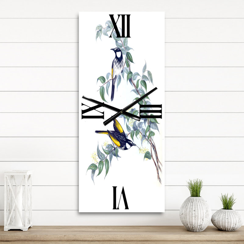 Horloge murale vintage oiseaux australiens sur une branche, Grand