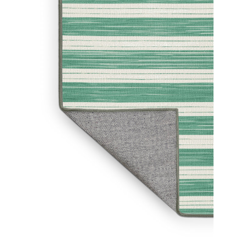 Machine Washable Horizontal Stripes Green Area Rug, Round 3'