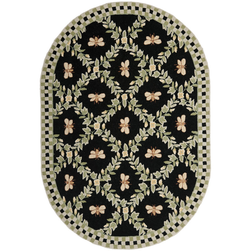 Hand Hooked Wool Southwestern Rug, Oval 7'6" x 9'6"