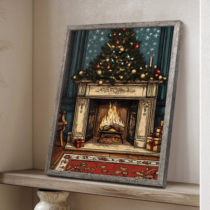 «Christmas Holiday Art», reproduction encadrée en bois massif, H 11 po x l 9 po