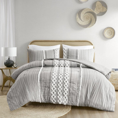 100% Cotton Comforter - Grey / With Chenille Touch Bedding Geometric Print