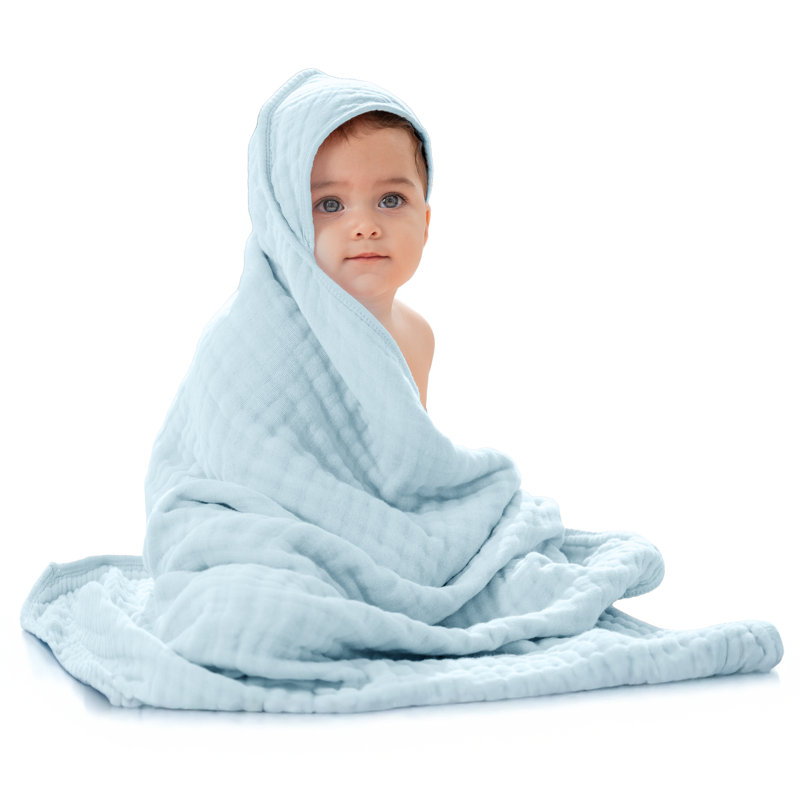 Comfy Cubs Hooded Baby Towel 1-Pack, Large 32 x 32 Inch - 6 Layer 100% Muslin Cotton - Soft & Absorbent Baby Bath Towels