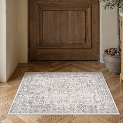 Lilah Vintage Floral Grey Washable Area Rug