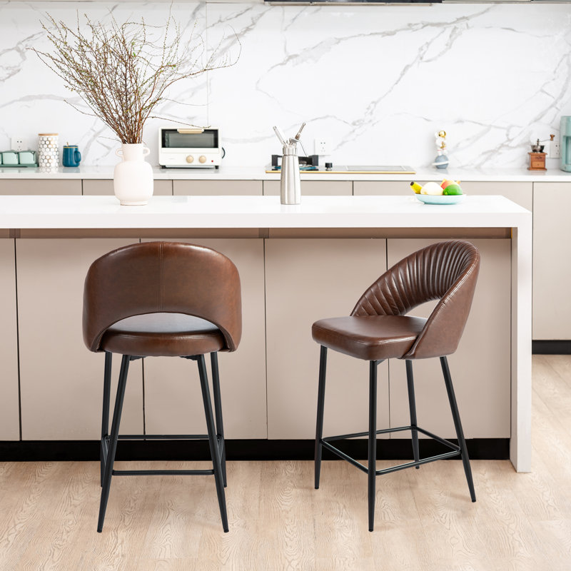 Tabouret de bar rembourré matelassé Ejvind, Brun, Bar Stool(30" Seat Height)