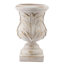 Urne en magnésium 10,2 x 10,2 x 16,9 po avec finition blanche antique et détails sculptés