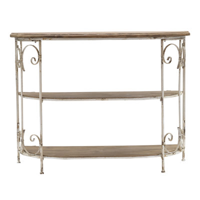 43.5X14x32" Three-Tiered White Wooden Shelving Unit With Ornate Iron Frame