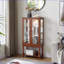 Cabinets Curio éclairés avec tablettes réglables en verre, dossier en miroir, pieds en bois massif, H 48 po | Traditionnel | Brun noyer-1474301714