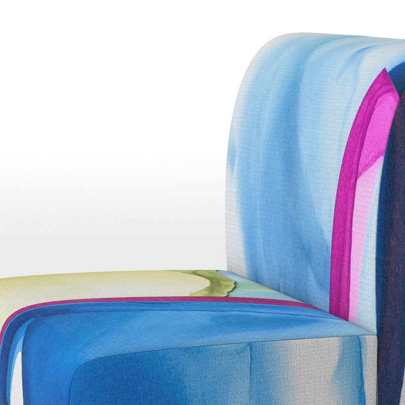 Brechta Vibrant Curve Design II - Velvet Upholstered Modern Slipper Chair, Blue/Pink/Yellow