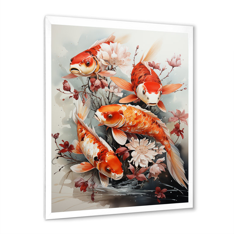 Pêche, pêche d'art contemporain Koi, H 32 po x l 16 po x P 1 po, Cadre photo blanc