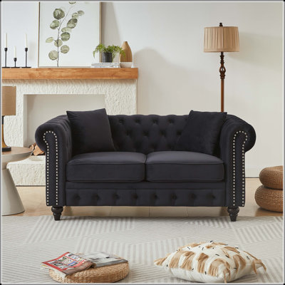 Canapé Chesterfield 63,5 "en velours avec boutons et têtes de clou